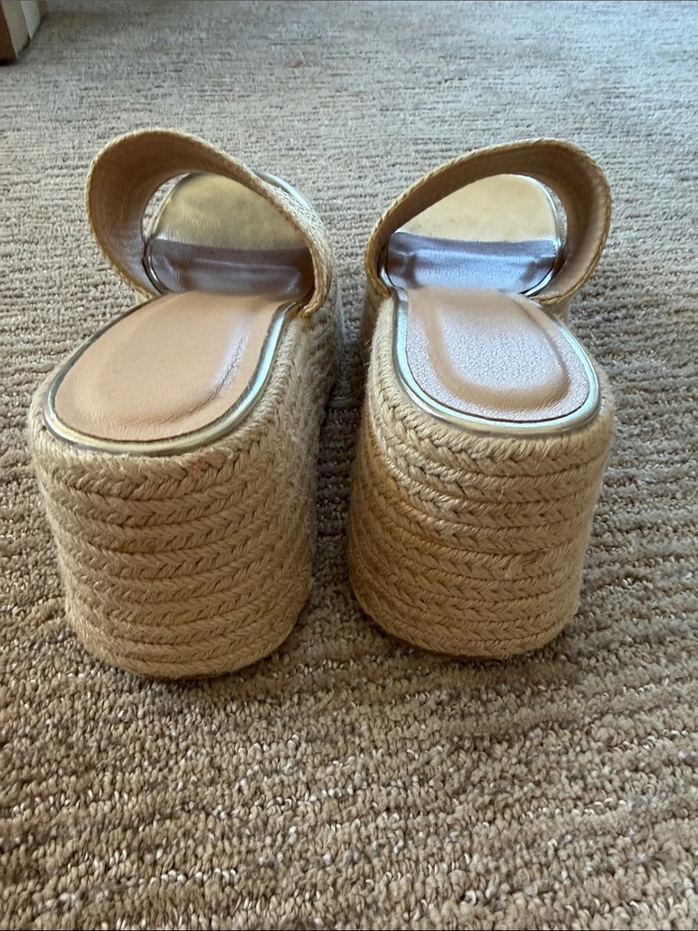 Woven Espadrille Platform Slide Sandals in Natural